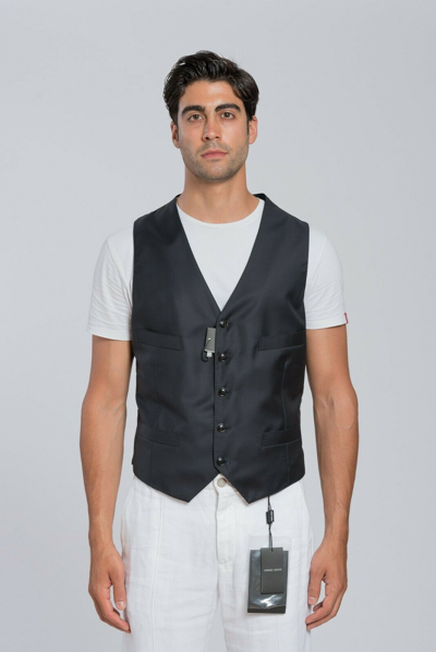 Pre-owned Giorgio Armani $1280  Black Label Vest Wool Cashmere Blue Midnight 36 Us / 46 Eu