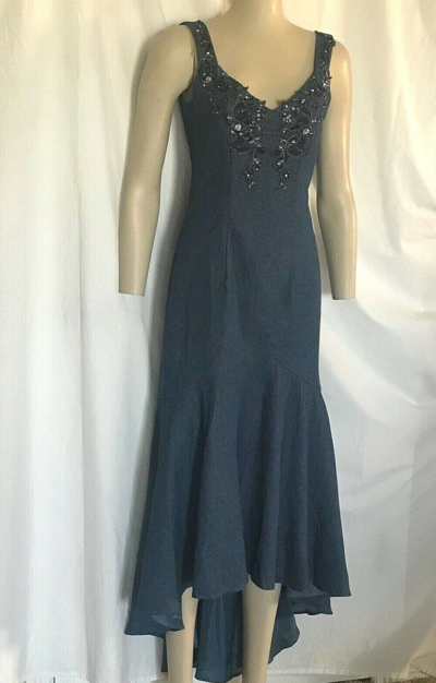 Pre-owned Western Bead Applique Denim Sundress And Bolero Lace Jacket, Size 4,6,8,10,14,18 In Blue