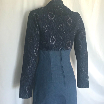 Pre-owned Western Bead Applique Denim Sundress And Bolero Lace Jacket, Size 4,6,8,10,14,18 In Blue