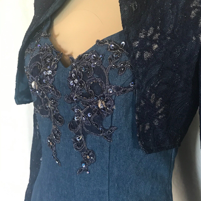 Pre-owned Western Bead Applique Denim Sundress And Bolero Lace Jacket, Size 4,6,8,10,14,18 In Blue