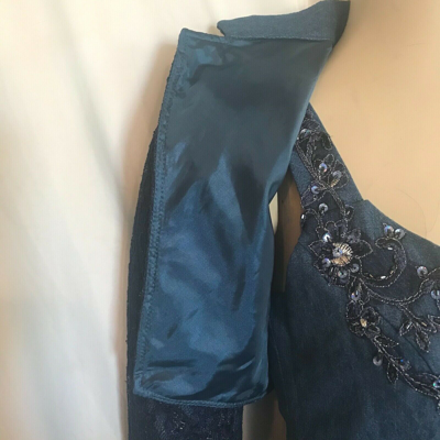 Pre-owned Western Bead Applique Denim Sundress And Bolero Lace Jacket, Size 4,6,8,10,14,18 In Blue