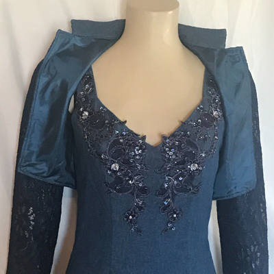 Pre-owned Western Bead Applique Denim Sundress And Bolero Lace Jacket, Size 4,6,8,10,14,18 In Blue
