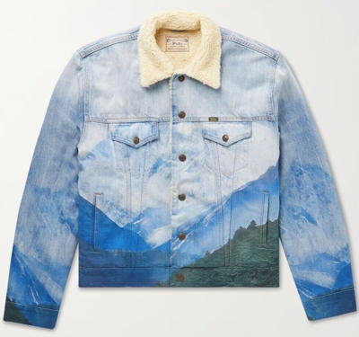 Pre-owned Polo Ralph Lauren Artist Artwork Paint Sherpa Shearling Fur  Trucker Denim Jacket In Blue | ModeSens