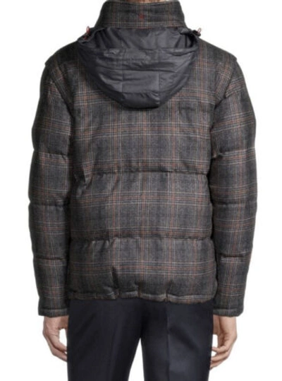 Pre-owned Isaia $3250  Glen Plaid Puffer Jacket Vest Coat Charcoal 42 Us/52 Eu Italy In Gray