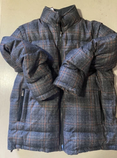 Pre-owned Isaia $3250  Glen Plaid Puffer Jacket Vest Coat Charcoal 42 Us/52 Eu Italy In Gray