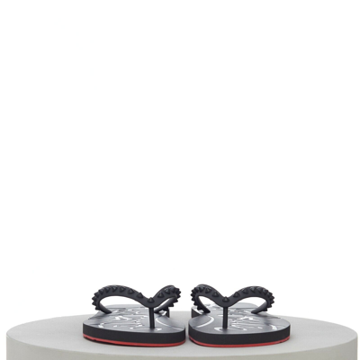 Pre-owned Christian Louboutin 350$ Men's Loubi Flip Flop Black Rubber W/spikes & Red Soles