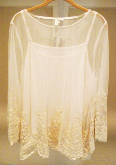 Pre-owned Ultra Pink 2pc Cotton Rayon Embroidered Lace Long Sleeve Ivory Blouse Top Xl In White