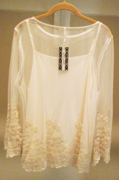 Pre-owned Ultra Pink 2pc Cotton Rayon Embroidered Lace Long Sleeve Ivory Blouse Top Xl In White