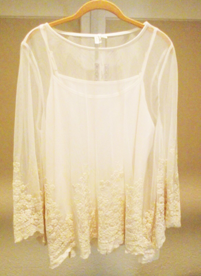Pre-owned Ultra Pink 2pc Cotton Rayon Embroidered Lace Long Sleeve Ivory Blouse Top Xl In White