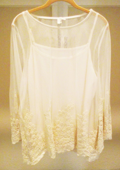 Pre-owned Ultra Pink 2pc Cotton Rayon Embroidered Lace Long Sleeve Ivory Blouse Top Xl In White
