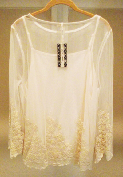 Pre-owned Ultra Pink 2pc Cotton Rayon Embroidered Lace Long Sleeve Ivory Blouse Top Xl In White