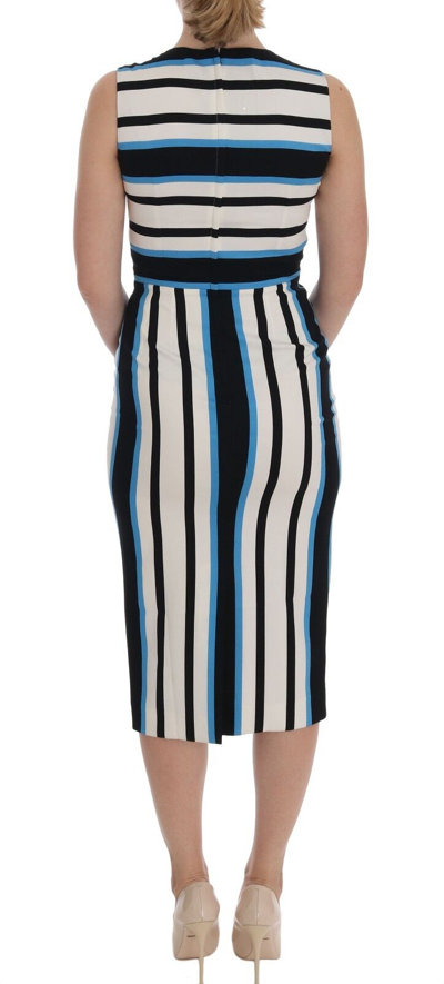 Pre-owned Dolce & Gabbana Dress Blue White Striped Silk Stretch Sheath It38 /us4 Rrp $1900 In Multicolor