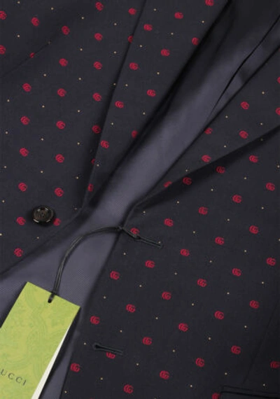 Pre-owned Gucci Blue Red Gg Signature Suit Size 50 It / 40r U.s. With Tags