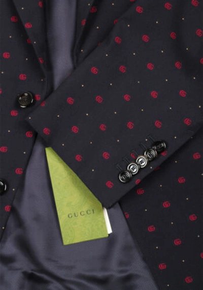 Pre-owned Gucci Blue Red Gg Signature Suit Size 50 It / 40r U.s. With Tags