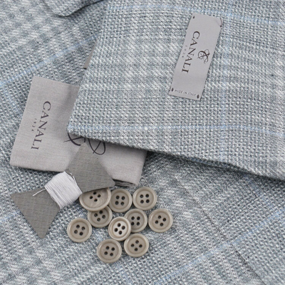 Pre-owned Canali Gray-green Layered Check Linen And Wool Sport Coat 40r (eu 50)