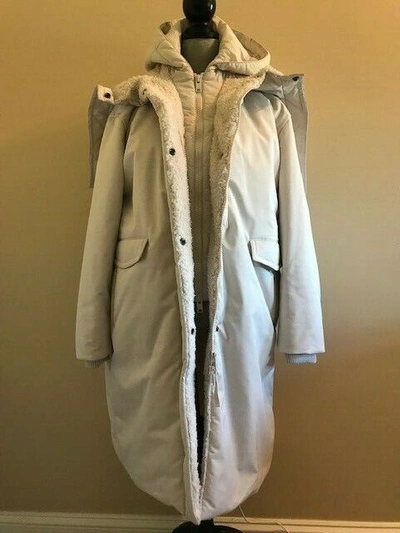 Pre-owned Vince Mixed Media Puffer Coat Size Medium In Off White