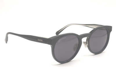 Pre-owned Omega Om 0020-h 01a Black Blue Trim/grey Zess Lenses Authentic Sunglasses 52-22 In Gray