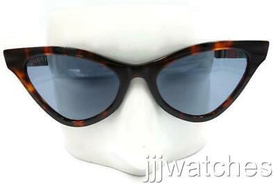 Pre-owned Gucci Women Cat-eye Havana Sunglasses Blue Lens Gg0597s 002 $565