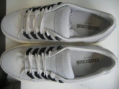 Pre-owned Roberto Cavalli Us 11 Eu 44 Lace White Gray Suede Leather Sneakers Shoes Box In White/gray
