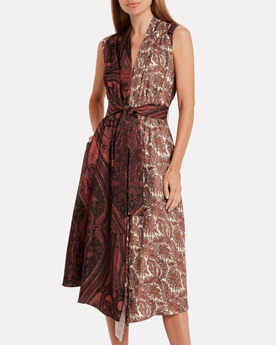 Pre-owned Adam Lippes Paisley Sleeveless Silk Dress Size 8 In Multicolor