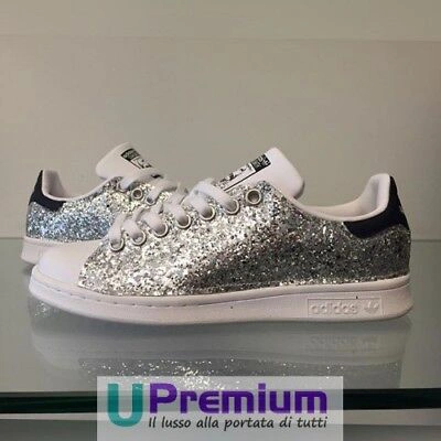 Pre-owned Adidas Originals Adidas Stan Smith Silver Blue Glitter [product  Custom Made] Shoes Origina | ModeSens