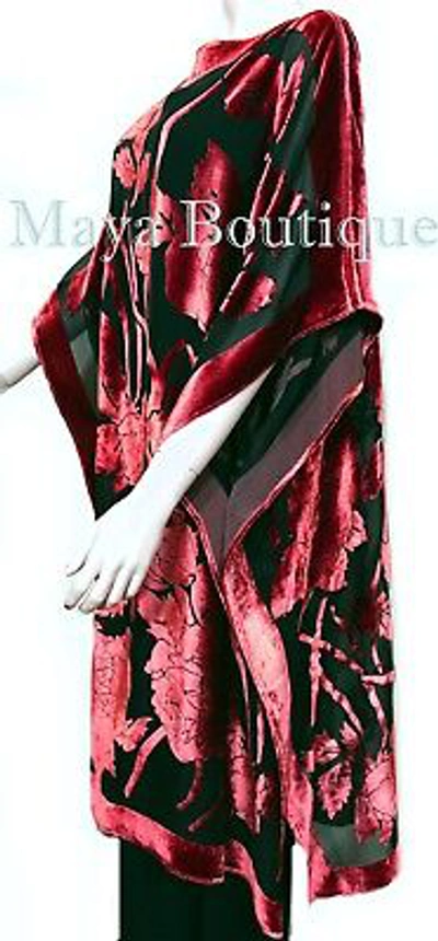 Pre-owned Maya Matazaro Caftan Dress Kimono Silk Burnout Velvet Red Black Hand Dyed