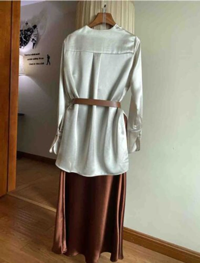 Pre-owned Handmade Custom Made To Order Women's Cardigan Shirt /dress 2 Piece Suit Plus 1x-10x L834 In Beige/coffee