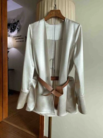 Pre-owned Handmade Custom Made To Order Women's Cardigan Shirt /dress 2 Piece Suit Plus 1x-10x L834 In Beige/coffee