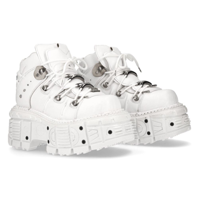 Pre-owned New Rock Rock Boots M-tank106-c1 Unisex White 100% Leather Goth Platform Punk