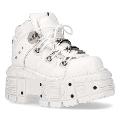 Pre-owned New Rock Rock Boots M-tank106-c1 Unisex White 100% Leather Goth Platform Punk