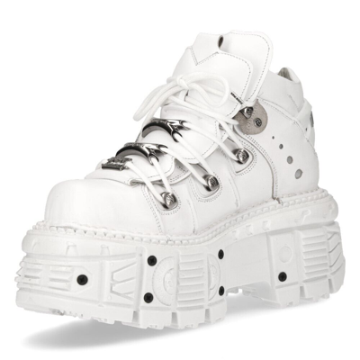 Pre-owned New Rock Rock Boots M-tank106-c1 Unisex White 100% Leather Goth Platform Punk