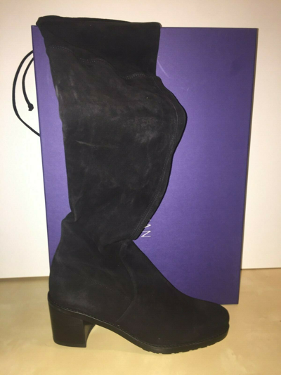 Pre-owned Stuart Weitzman Women's Black Suede Elevated Over The Knee Boot 9 M