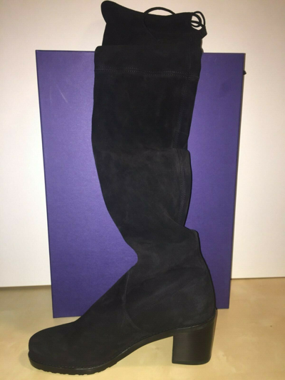 Pre-owned Stuart Weitzman Women's Black Suede Elevated Over The Knee Boot 9 M