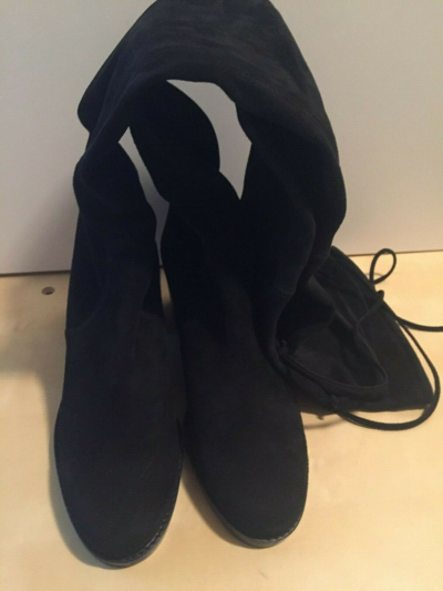 Pre-owned Stuart Weitzman Women's Black Suede Elevated Over The Knee Boot 9 M