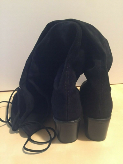 Pre-owned Stuart Weitzman Women's Black Suede Elevated Over The Knee Boot 9 M