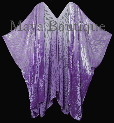 Pre-owned Maya Matazaro Lilac Ombre Camellia Burnout Velvet Caftan Kimono Jacket Hand Dyed In Purple