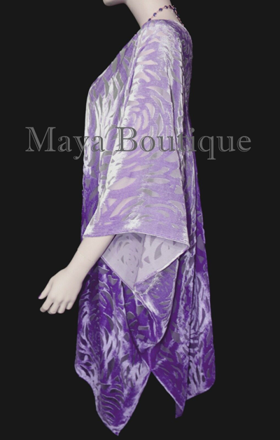 Pre-owned Maya Matazaro Lilac Ombre Camellia Burnout Velvet Caftan Kimono Jacket Hand Dyed In Purple