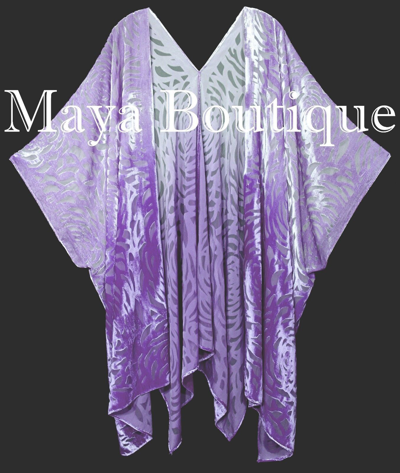 Pre-owned Maya Matazaro Lilac Ombre Camellia Burnout Velvet Caftan Kimono Jacket Hand Dyed In Purple