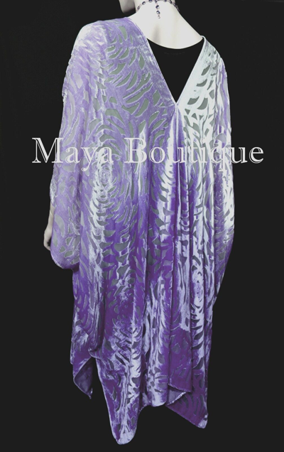Pre-owned Maya Matazaro Lilac Ombre Camellia Burnout Velvet Caftan Kimono Jacket Hand Dyed In Purple
