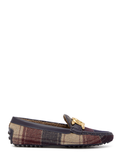 Shop Tod's Bordeaux Tartan Loafers In Burgundy