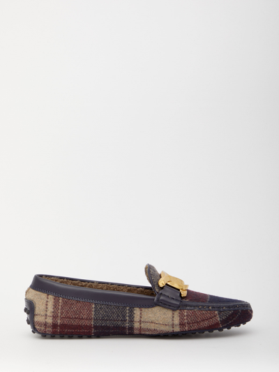 Shop Tod's Bordeaux Tartan Loafers In Burgundy