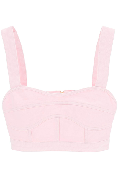Self-portrait Sweetheart-neck Cropped Denim Top In Pink