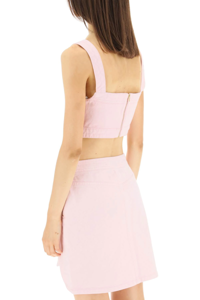 Self-portrait Sweetheart-neck Cropped Denim Top In Pink