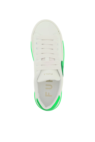 Shop Furla Joy Leather Sneakers In White,green