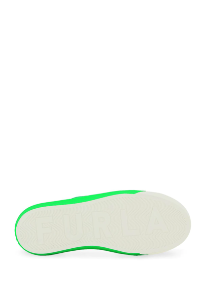 Shop Furla Joy Leather Sneakers In White,green
