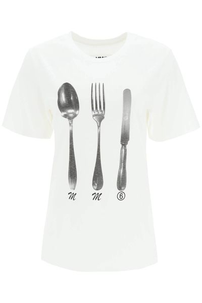 Shop Mm6 Maison Margiela Graphic-print T-shirt In White