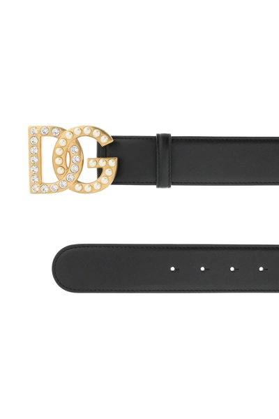 Shop Dolce & Gabbana Leather Belt With Logo Buckle In Black