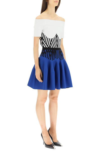 Shop Alexander Mcqueen Corset-effect Knit Mini Dress In White,blue,black