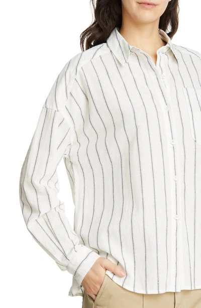 Shop Alex Mill Stripe Oversize Cotton & Linen Blouse In Off White