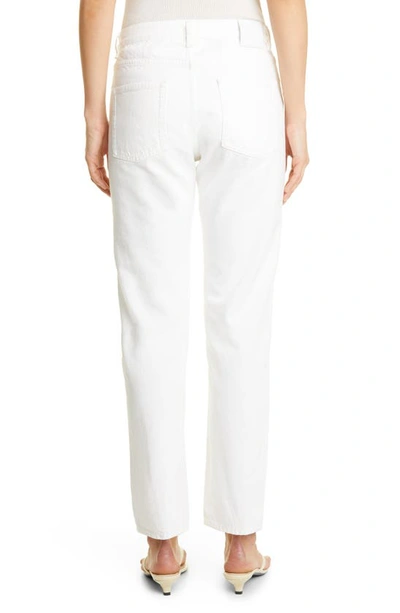 Shop Totême Twisted Seam High Waist Straight Leg Crop Jeans In Off-white